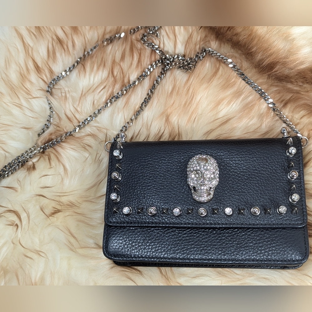 Phillip Plein Skull Studded wallet on chains crossbody bag